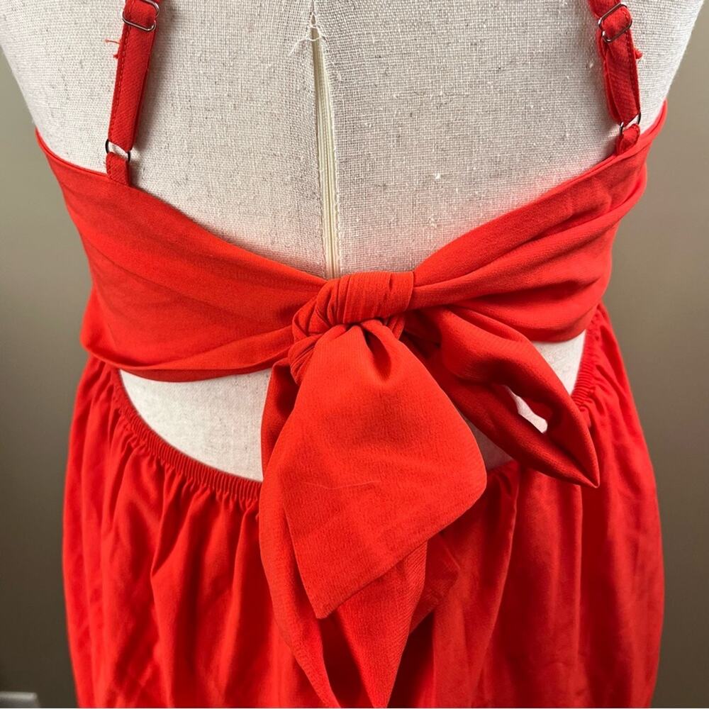 Ecowish Red Backless Dress Backless Ruffles Lace Bow Boho Women's Size Small - Picture 5 of 9